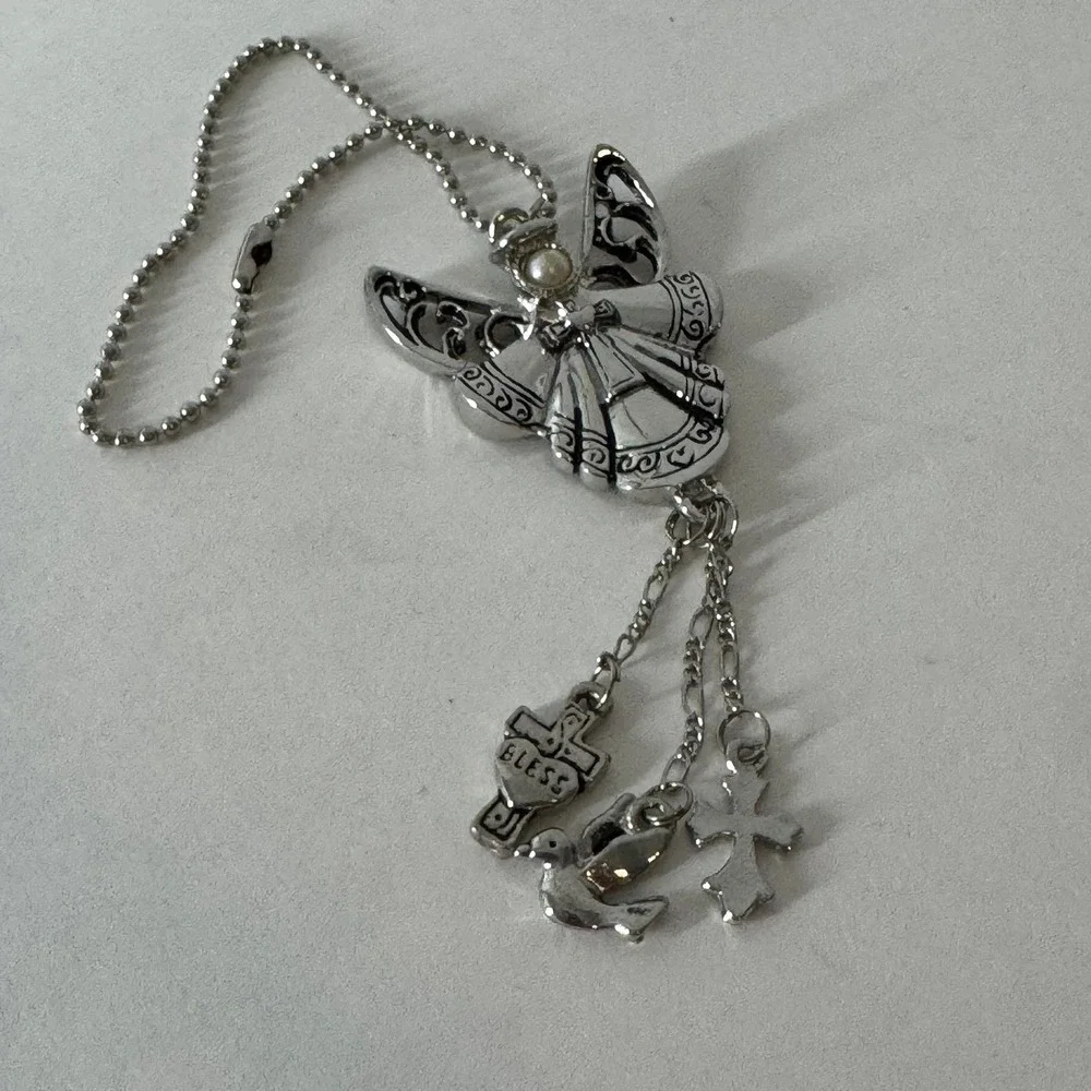 Angel Dove Bless Cross Religious Silver Tone Car Charm Bead Chain Ornament‎